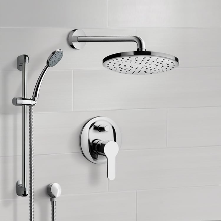 Shower Faucet Chrome Shower System with 8 Inch Rain Shower Head and Hand Shower Remer SFR12