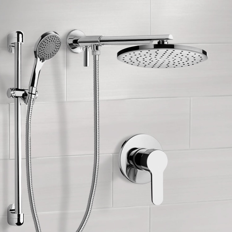Shower Faucet Chrome Shower Set With 12 Inch Rain Shower Head and Hand Shower Remer SFR16-12