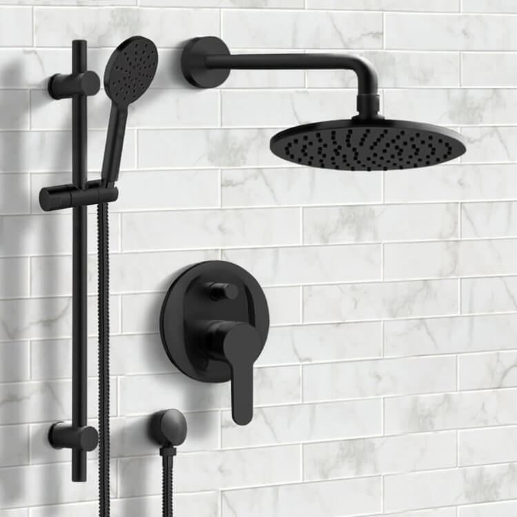 Shower Faucet, Remer SFR52, Matte Black Shower Set with 8 Inch Rain Shower Head and Multi Function Hand Shower