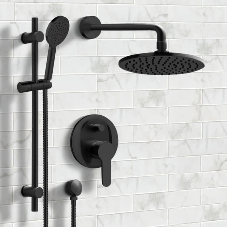 Shower Faucet Matte Black Shower Set with 8 Inch Rain Shower Head and Multi Function Hand Shower Remer SFR52