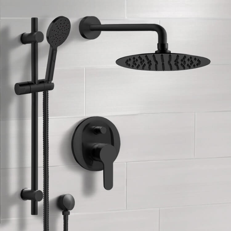 Remer SFR53-10 Matte Black Shower Set With 10 Inch Rain Shower Head and Multi Function Hand Shower