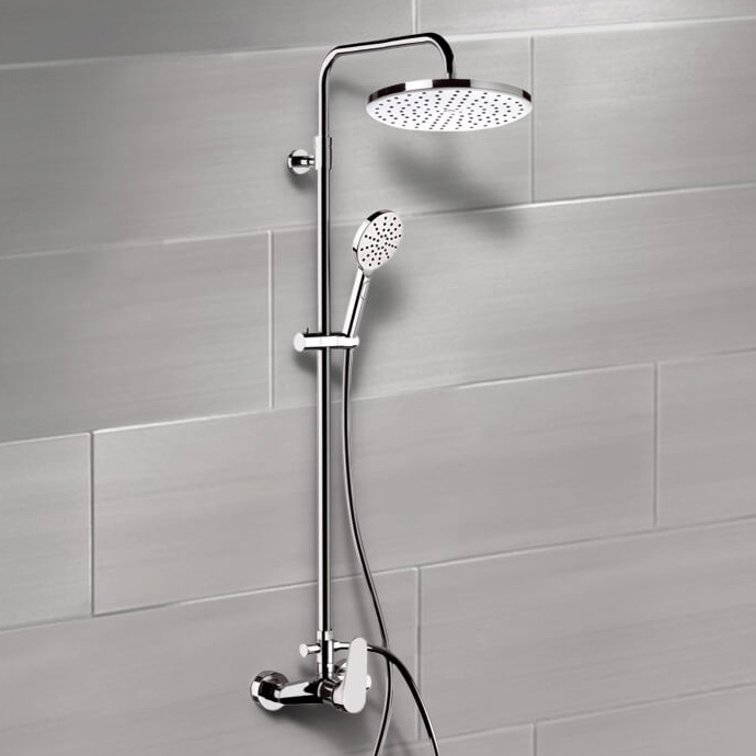 Remer SC531 Chrome Exposed Pipe Shower System with 10 Inch Rain Shower Head and Hand Shower
