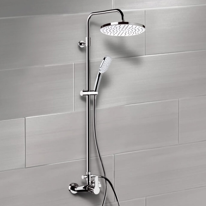 Remer SC536 Chrome Exposed Pipe Shower System with 8 Inch Rain Shower Head and Hand Shower