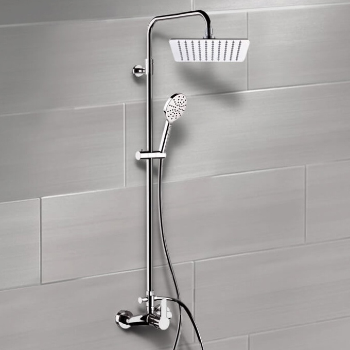 Exposed Pipe Shower, Remer SC544, Chrome Exposed Pipe Shower System with 10 Inch Rain Shower Head and Hand Shower