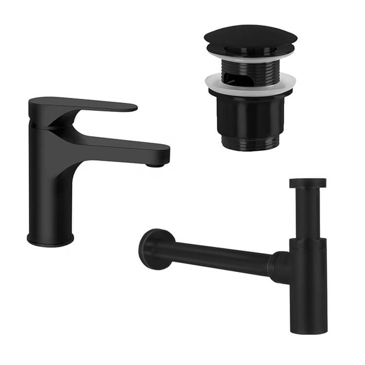 Plumbing Accessory Set Matte Black Sink Faucet and Plumbing Set Remer SA200L-NO