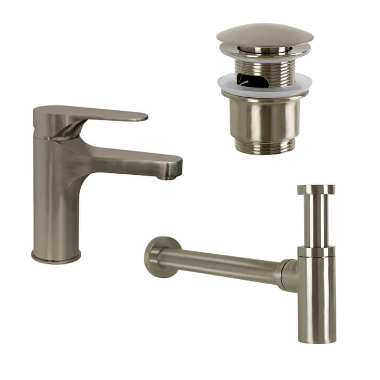 Plumbing Accessory Set, Remer SA200L-NP, Satin Nickel Sink Faucet and Plumbing Set