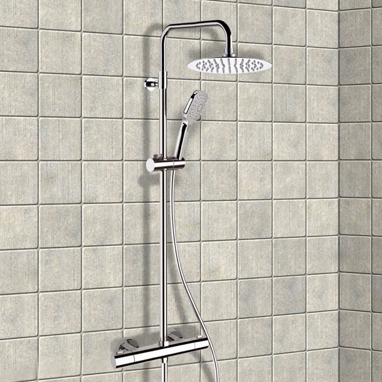 Chrome Thermostatic Exposed Pipe Shower System With 10 Rain Head And Hand