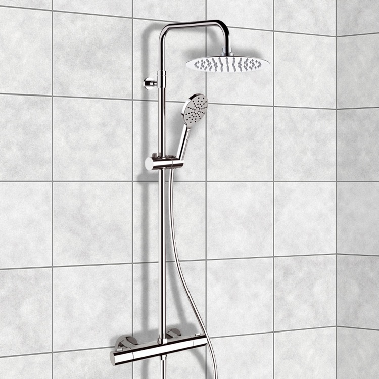 Chrome Thermostatic Exposed Pipe Shower System With 10 Rain Head And Hand