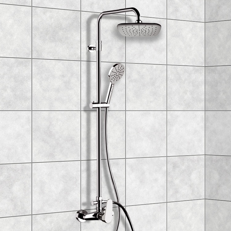 Chrome Exposed Pipe Shower System With 8 Rain Head And Hand