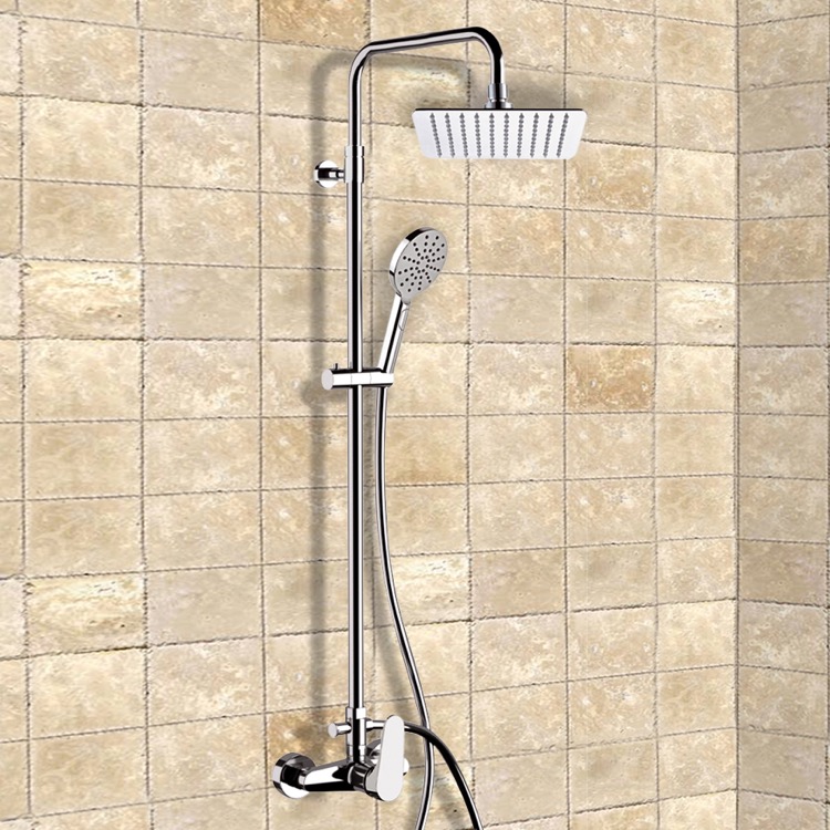 Chrome Exposed Pipe Shower System With 8 Rain Head And Hand