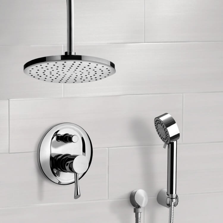 Remer SFH6017-8 Chrome Shower System with 8 Inch Rain Ceiling Shower Head and Hand Shower