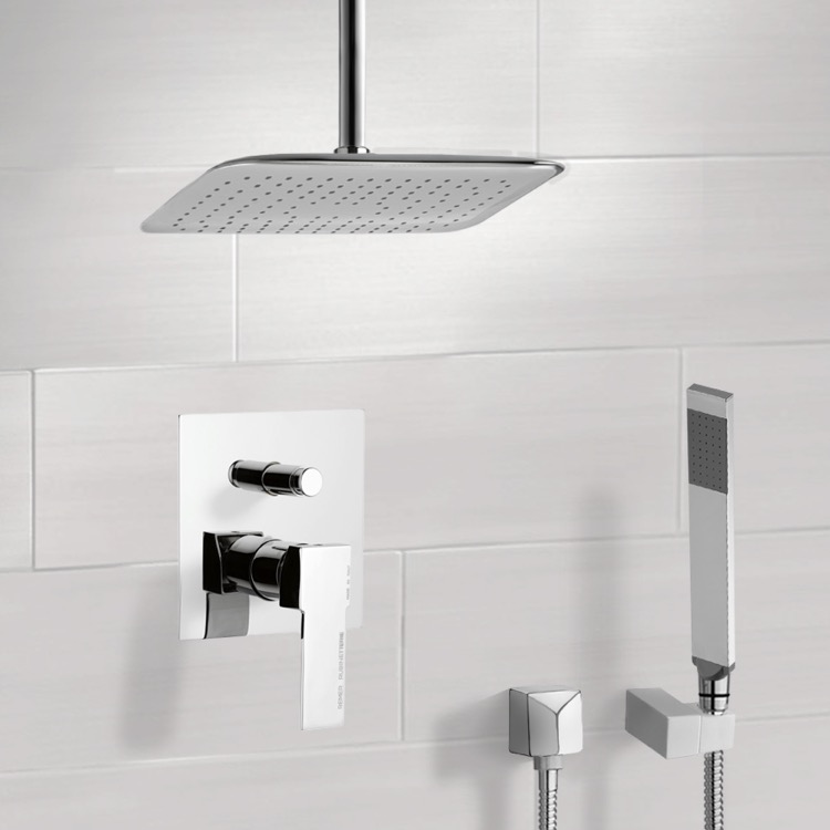 Chrome Shower System With Ceiling 14 Rain Shower Head And Hand Shower