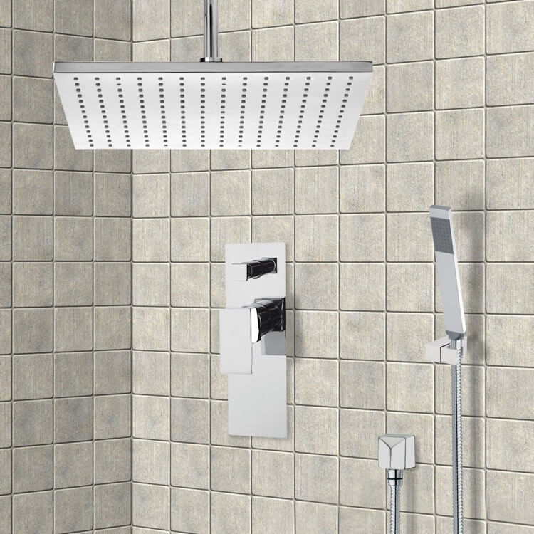 Remer SFH6098-CR Chrome Shower System with Ceiling 12 Inch Rain Shower Head and Hand Shower