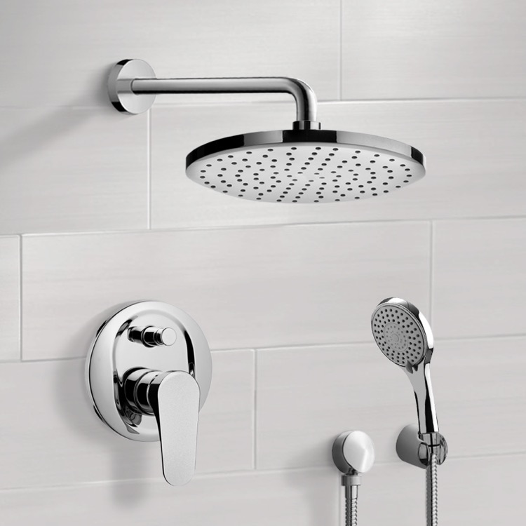 Shower Faucet Chrome Shower System with 8 Inch Rain Shower Head and Hand Shower Remer SFH6163