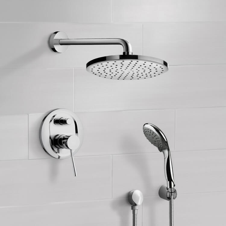 Shower Faucet Chrome Shower System with 12 Inch Rain Shower Head and Hand Shower Remer SFH6166-12