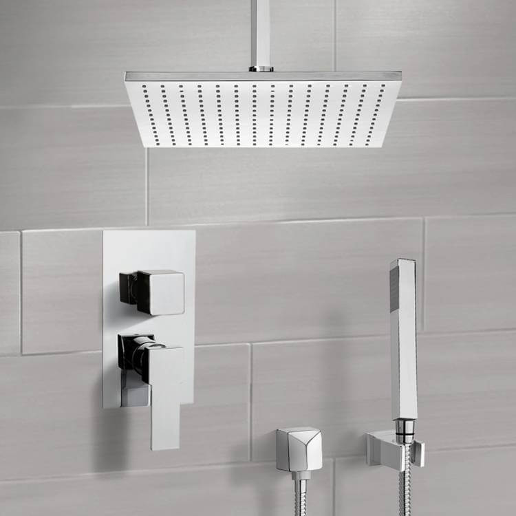 Remer SFH6507-CR Chrome Shower System with Ceiling 12 Inch Rain Shower Head and Hand Shower