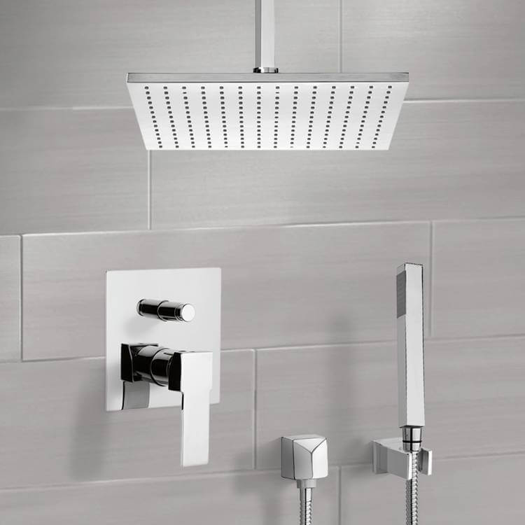 Remer SFH6508-CR Chrome Shower System with Ceiling 12 Inch Rain Shower Head and Hand Shower