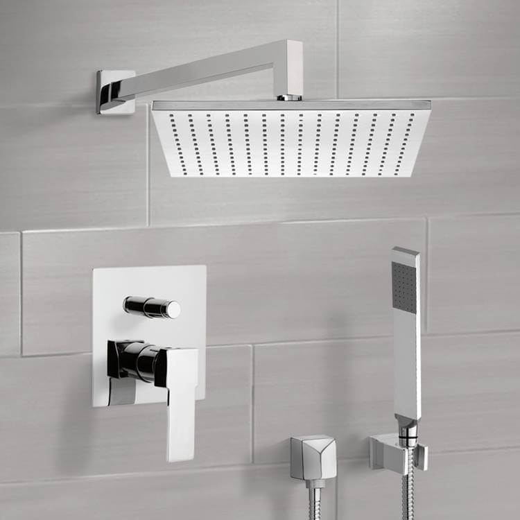 Shower Faucet Chrome Shower System with 12 Inch Rain Shower Head and Hand Shower Remer SFH6511-CR