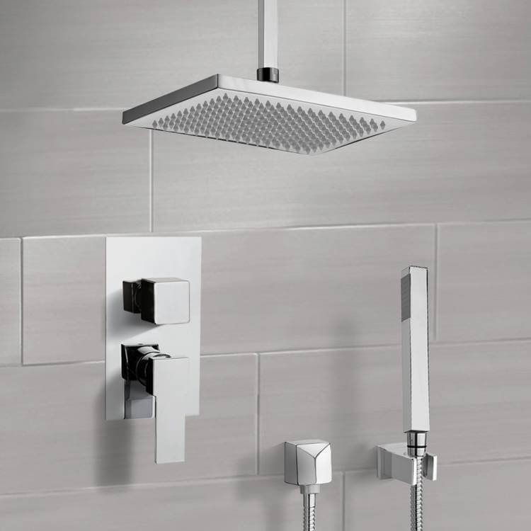 Remer SFH6546-CR Chrome Shower System with Ceiling 9.5 Inch Rain Shower Head and Hand Shower