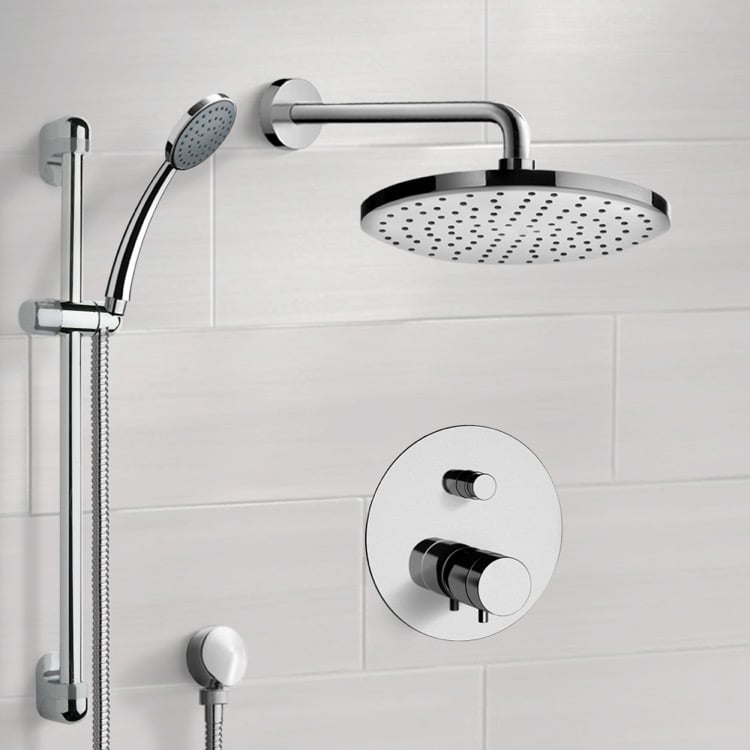 Remer SFR04-8 Chrome Thermostatic Shower System with 8 Inch Rain Shower Head and Hand Shower