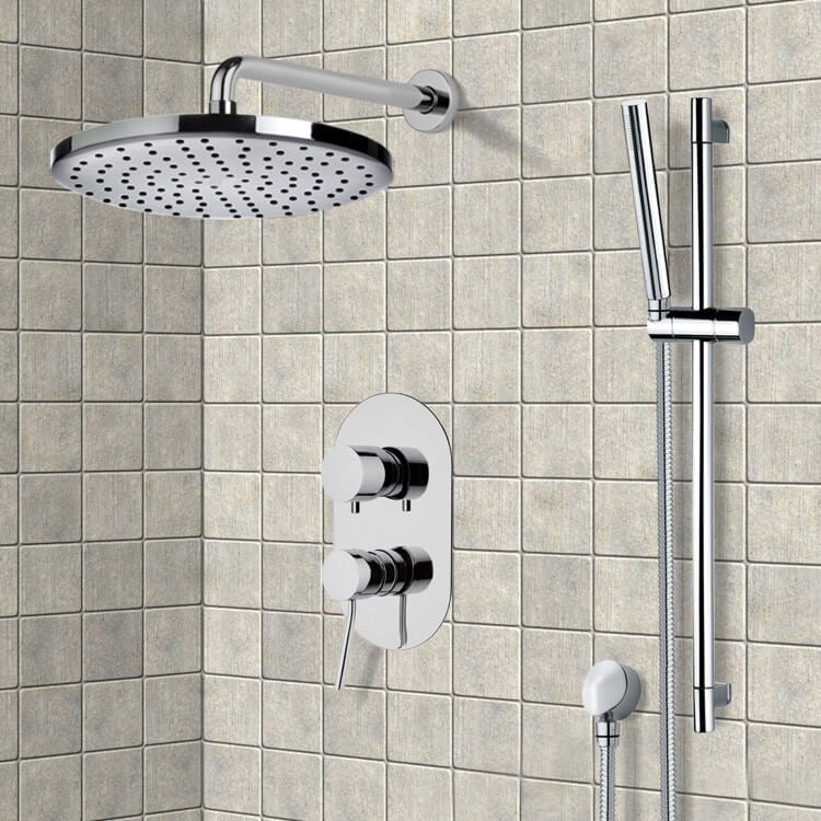 Shower Faucet Chrome Shower System with 10 Inch Rain Shower Head and Hand Shower Remer SFR7046-10