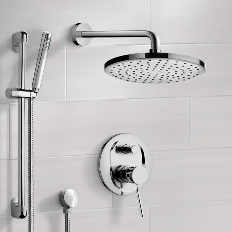 Shower Faucet Chrome Shower System with 12 Inch Rain Shower Head and Hand Shower Remer SFR7151-12