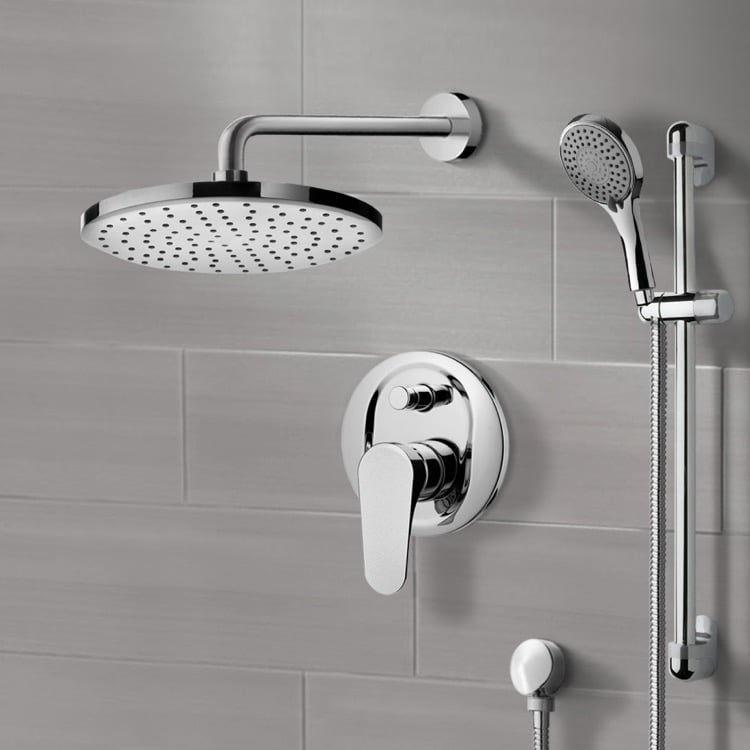 Shower Faucet Chrome Shower System with 10 Inch Rain Shower Head and Hand Shower Remer SFR7163-10