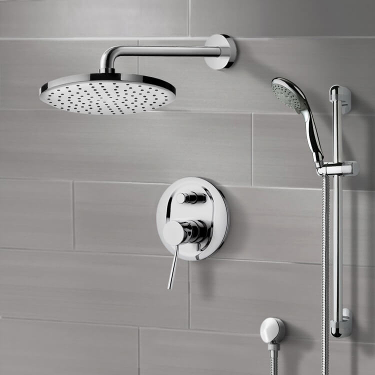 Shower Faucet Chrome Shower System with 8 Inch Rain Shower Head and Hand Shower Remer SFR7166