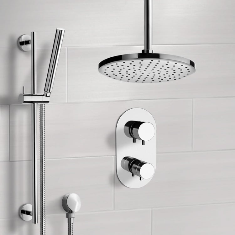 Remer SFR7405-8 Chrome Thermostatic Shower System with 8 Inch Rain Ceiling Shower Head and Hand Shower