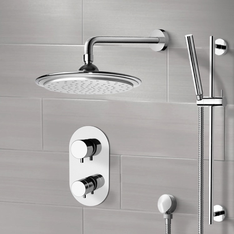 Remer SFR7407 Chrome Thermostatic Shower System with 9 Inch Rain Shower Head and Hand Shower