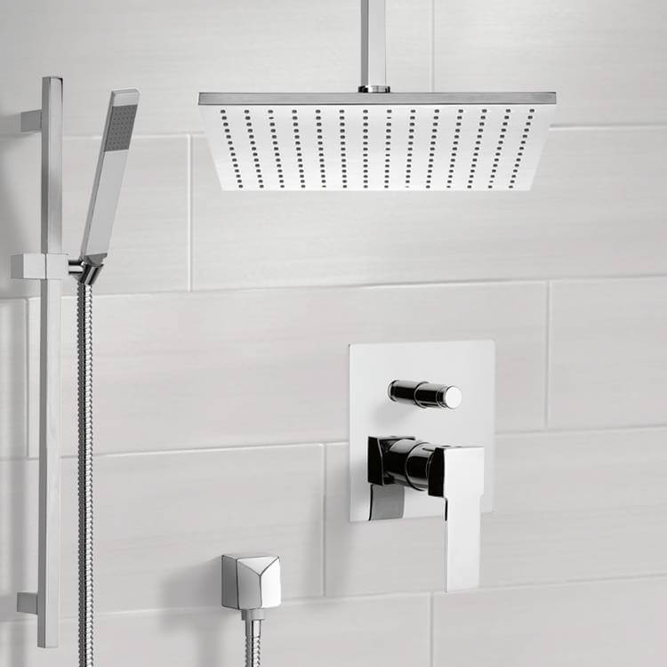 Remer SFR7505-CR Chrome Shower System with Ceiling 12 Inch Rain Shower Head and Hand Shower