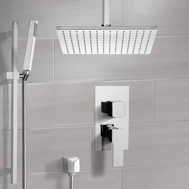 Remer SFR7507-CR Chrome Shower System with Ceiling 12 Inch Rain Shower Head and Hand Shower