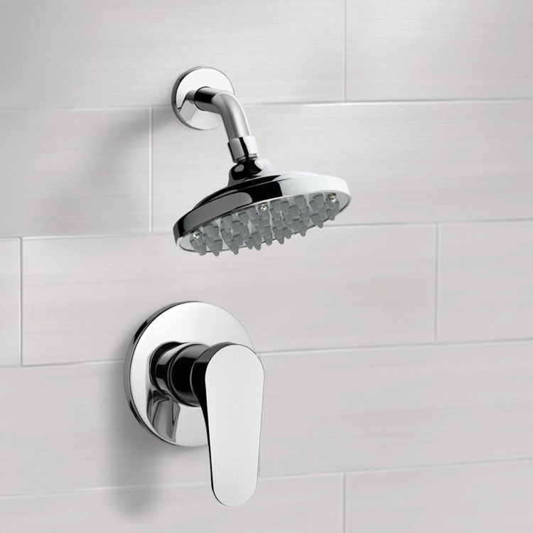 Chrome Shower Faucet Set with 6 Inch Rain Shower Head