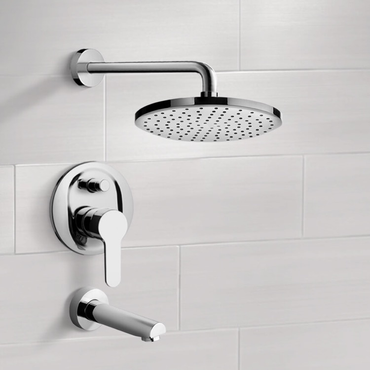 Tub and Shower Faucet, Remer TSF10-8, Chrome Tub and Shower Faucet Sets with 8 Inch Rain Shower Head