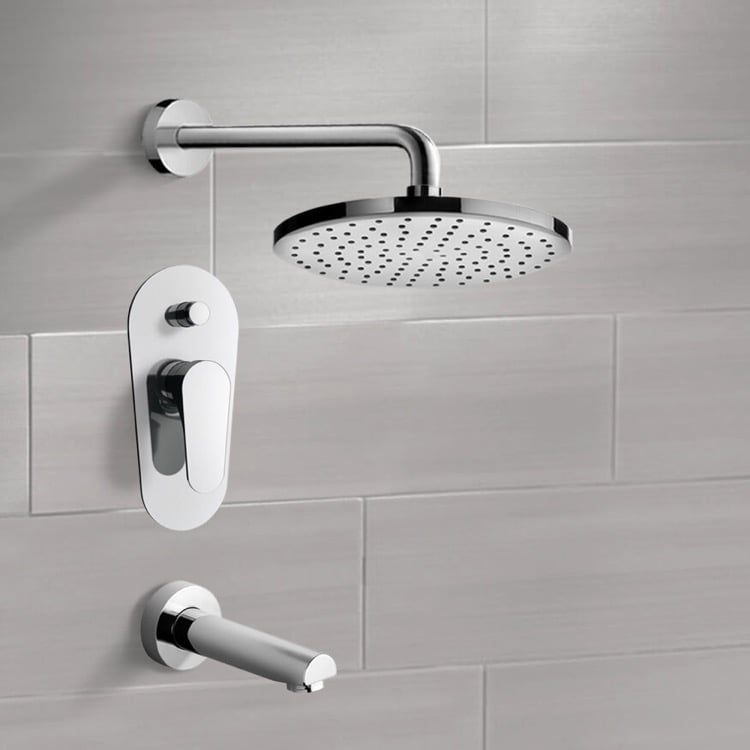 Remer TSF12-8 Chrome Tub and Shower Faucet Sets with 8 Inch Rain Shower Head