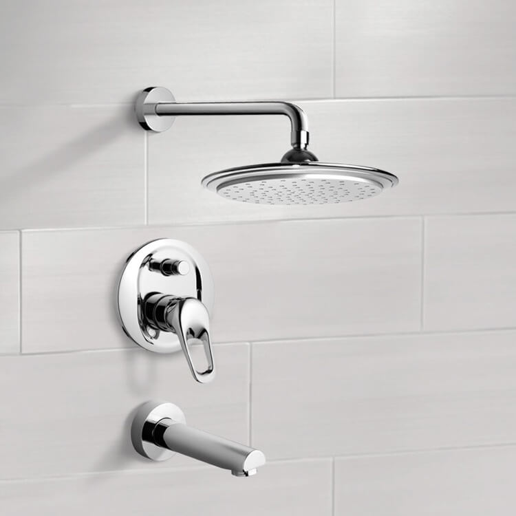 Remer TSF2006 Chrome Tub and Shower Faucet Sets with 9 Inch Rain Shower Head