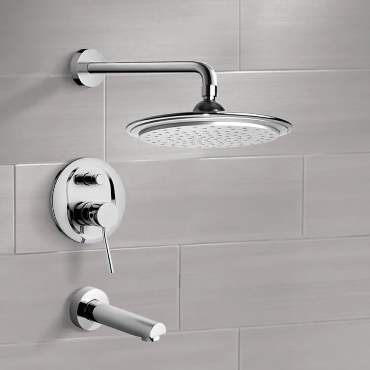 Remer TSF2008 Chrome Tub and Shower Faucet Sets with 9 Inch Rain Shower Head