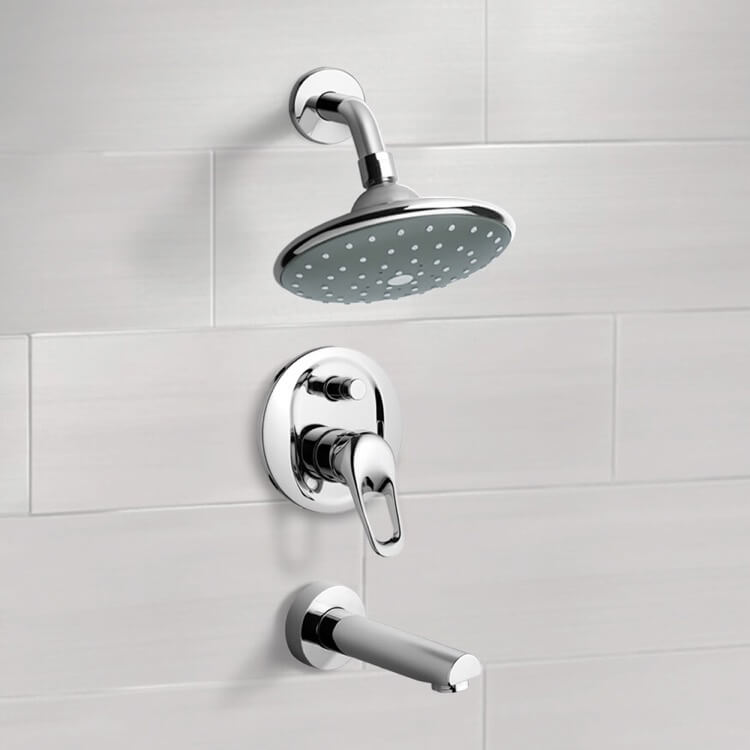 Remer TSF2066 Chrome Tub and Shower Faucet Sets with 6 Inch Rain Shower Head