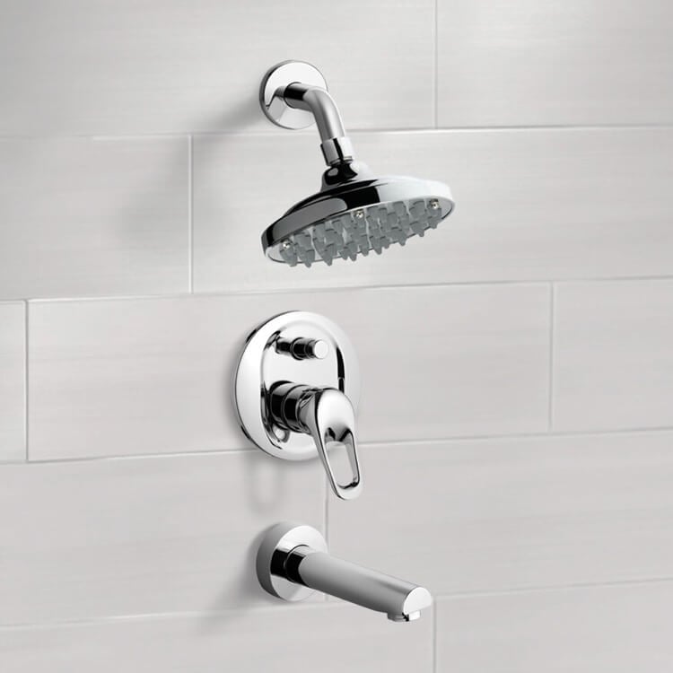 Remer TSF2112 Chrome Tub and Shower Faucet Sets with 6 Inch Rain Shower Head