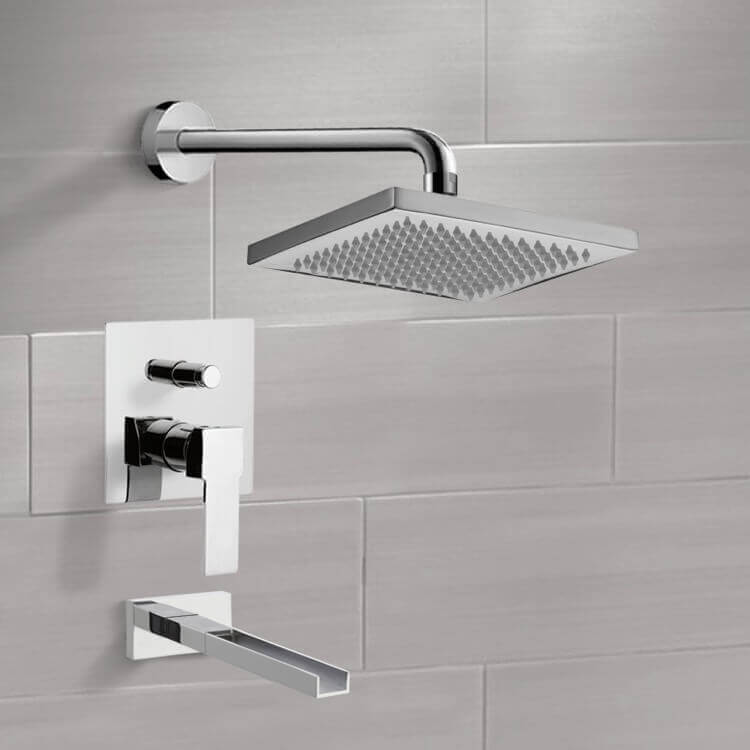 Remer TSF2125-CR Chrome Tub and Shower Faucet Sets with 8 Inch Rain Shower Head