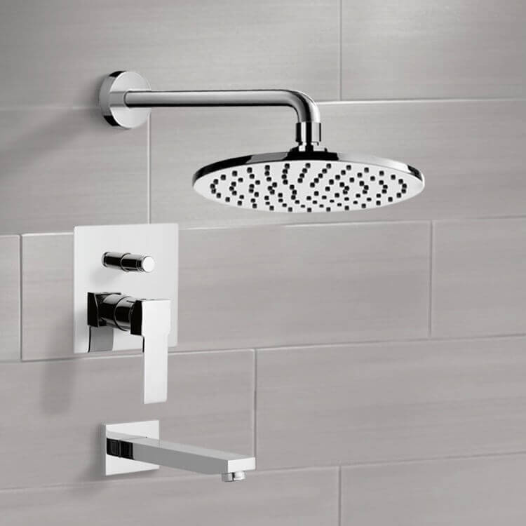 Remer TSF2147-CR Chrome Tub and Shower Faucet Sets with 8 Inch Rain Shower Head