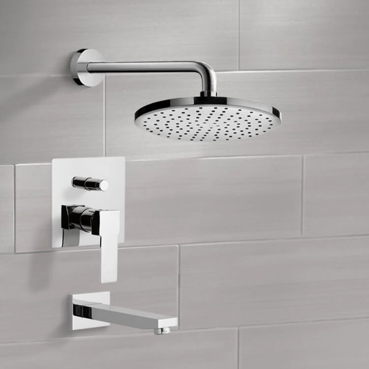 Remer TSF2217-8 Chrome Tub and Shower Faucet Sets with 8 Inch Rain Shower Head