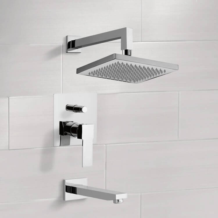 Remer TSF2299-CR Chrome Tub and Shower Faucet Sets with 8 Inch Rain Shower Head