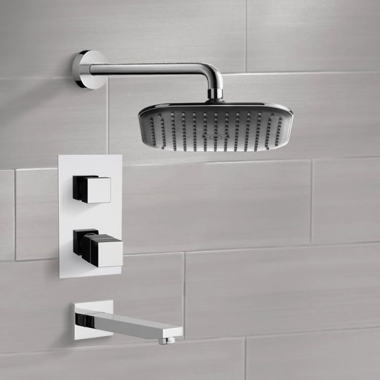 Remer TSF2400 Chrome Thermostatic Tub and Shower Faucet Sets with 8 Inch Rain Shower Head