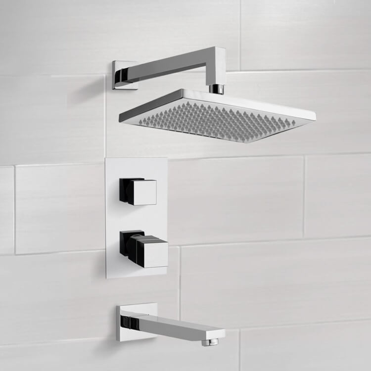 Tub and Shower Faucet, Remer TSF2403-CR, Chrome Tub and Shower Faucet Sets with 9.5 Inch Rain Shower Head