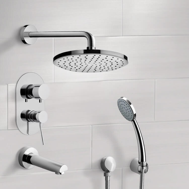 Remer TSH02-8 Chrome Tub and Shower System with 8 Inch Rain Shower Head and Hand Shower