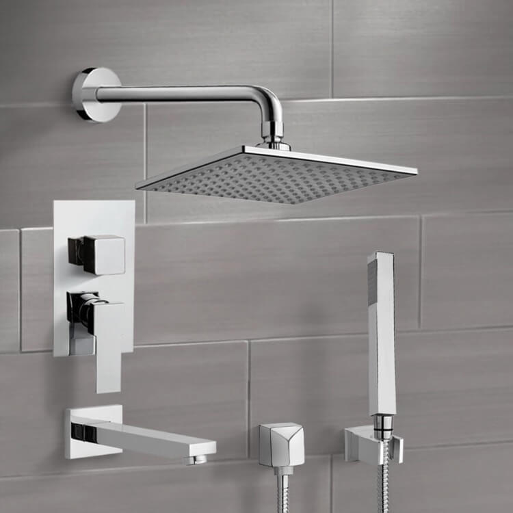 Tub and Shower Faucet, Remer TSH06, Chrome Tub and Shower System with 8 Inch Rain Shower Head and Hand Shower