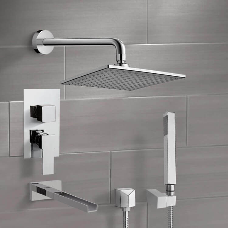 Remer TSH4110 Chrome Tub and Shower System with 8 Inch Rain Shower Head and Hand Shower