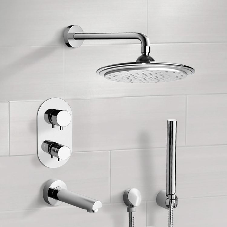 Remer TSH4407 Chrome Thermostatic Tub and Shower System with 9 Inch Rain Shower Head and Hand Shower