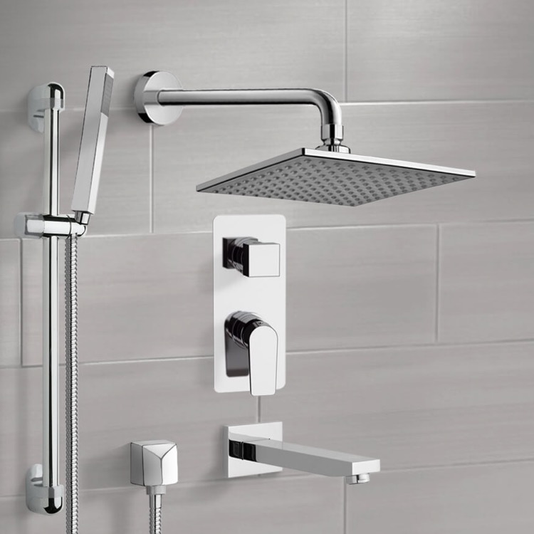 Remer TSR01 Chrome Tub and Shower System with 8 Inch Rain Shower Head and Hand Shower